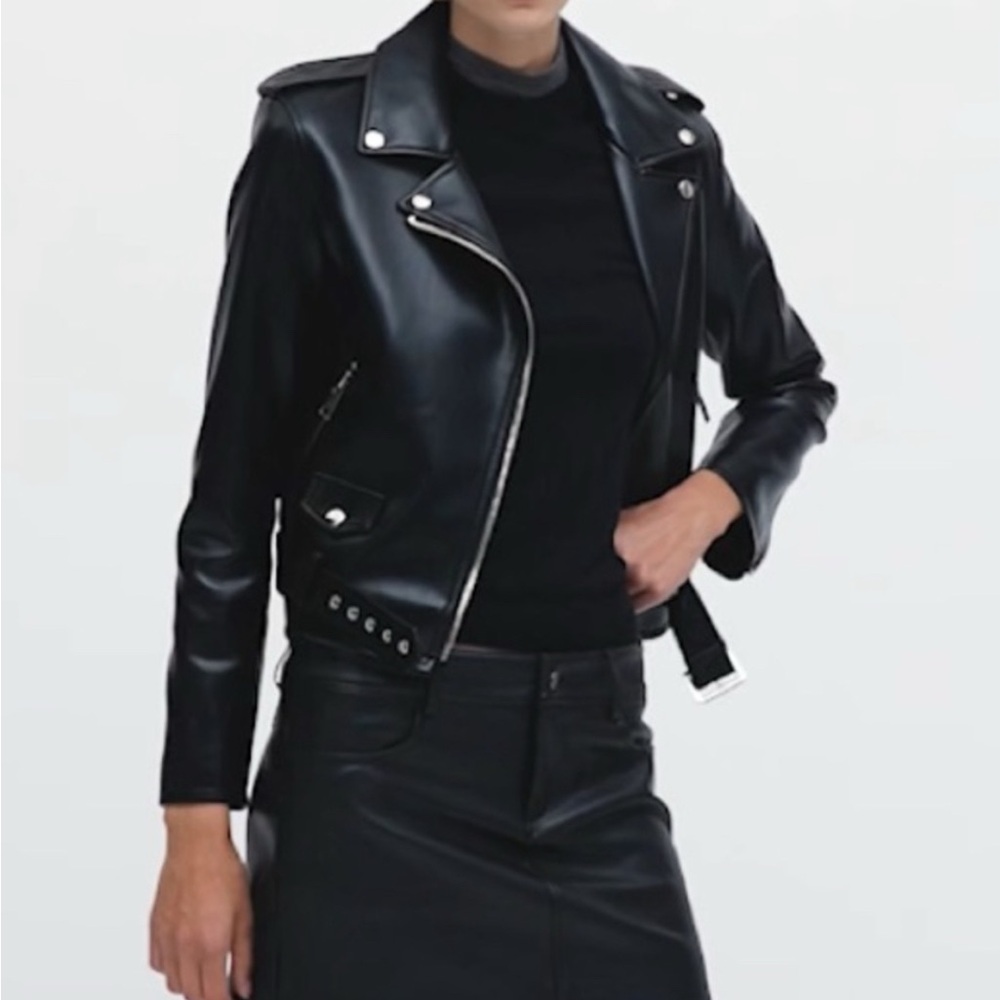 Mango Black Leather Moto Jacket - Picture 6 of 8